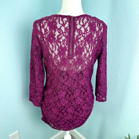 Jessica Simpson Maternity Lg Purple Lace Side Ruch Scoop Neck Built In Cami - Picture 8 of 12